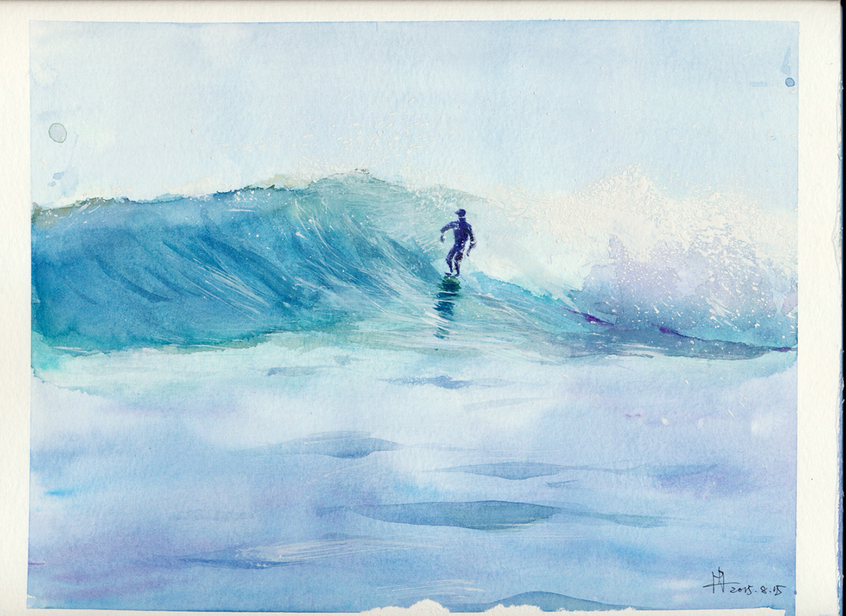 watercolor water wave sea Surf blue cool summer