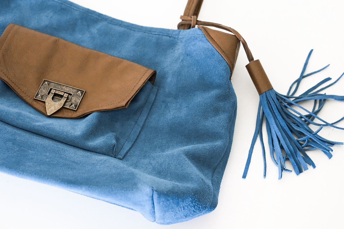 Tote Bag Handbag Design leather sewing contrast blue