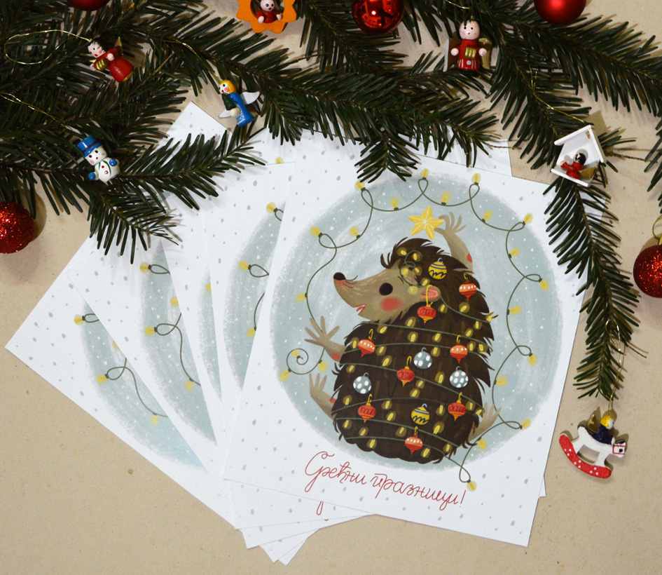 greeting card card Christmas new year snow lanterns Hedgehog Holiday holiday card ILLUSTRATION 