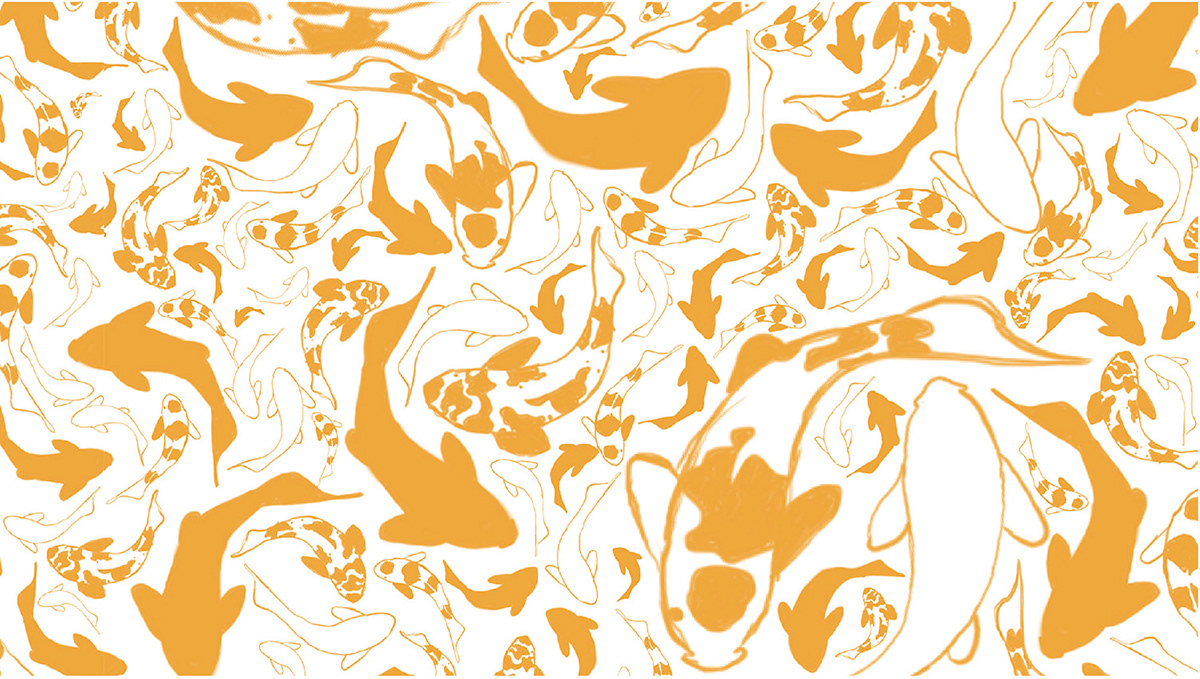 KOI FISH pattern screen printing printmaking Repeat Pattern large scale orange