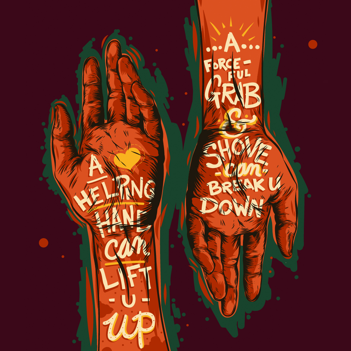 #thebullyprojectmural Brian Yap adobe draw fist tattoo hands protest bully adobe Mural lettering handdrawn tablet iPad vector