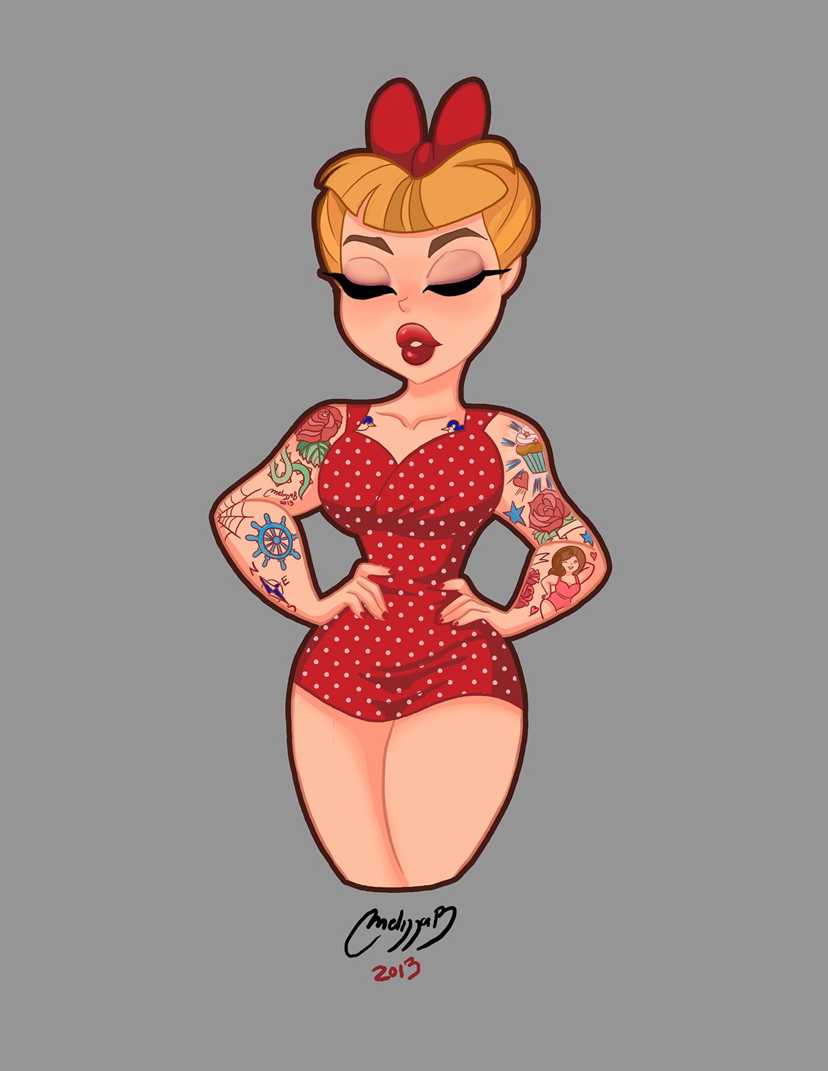 red and grey pin up rocabilly Rockabilly tattoo sexy girl red dress melissa ballesteros p melivillosa