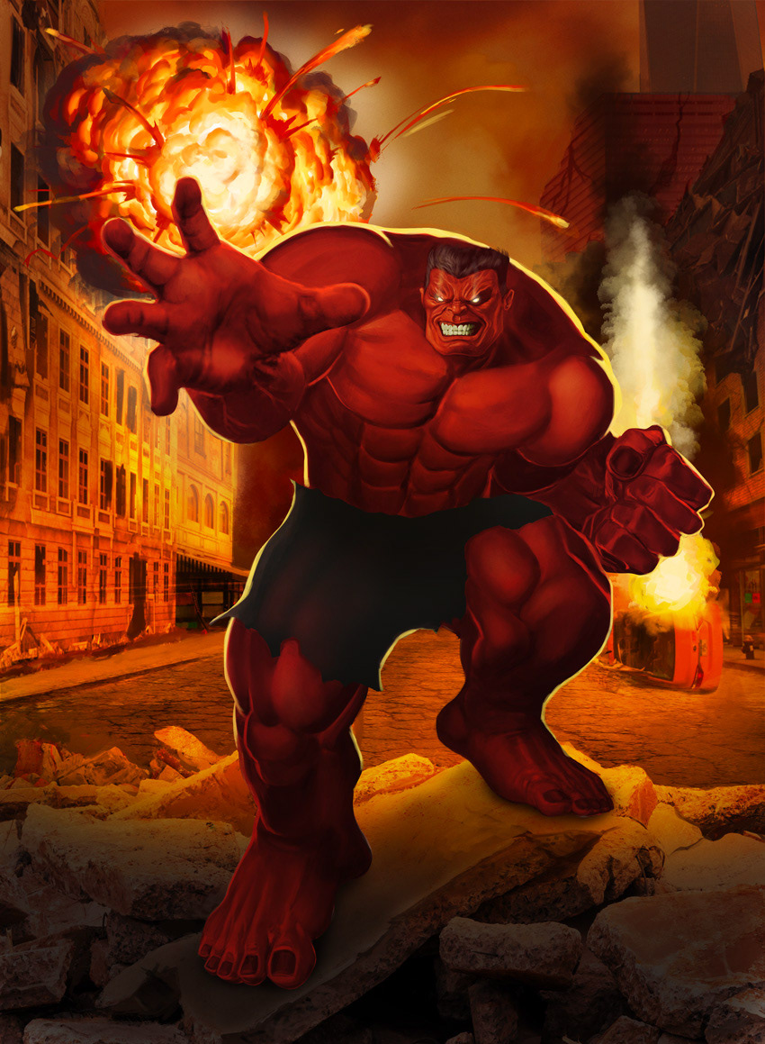 marvel trading cards flair Card Art Hulk ms marvel  Red Hulk SuperHero digital painting