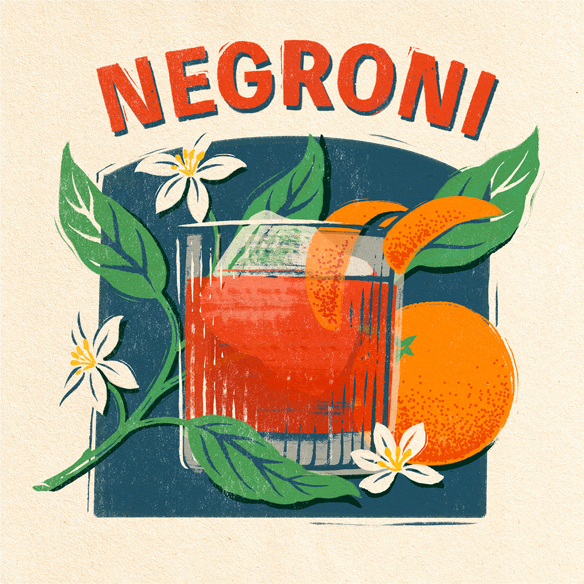 botanical cocktail drink illustrations editorial Fruit Fruit Illustrations lettering linework Negroni papercut
