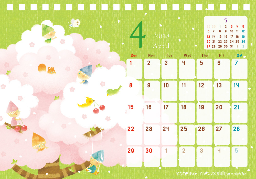 calendar cherry april child pink