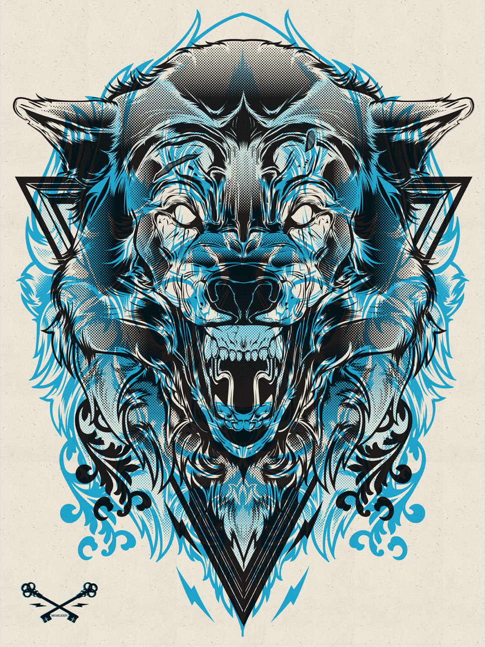 hydro74  lion  wolf  halftones  vector  Illustration