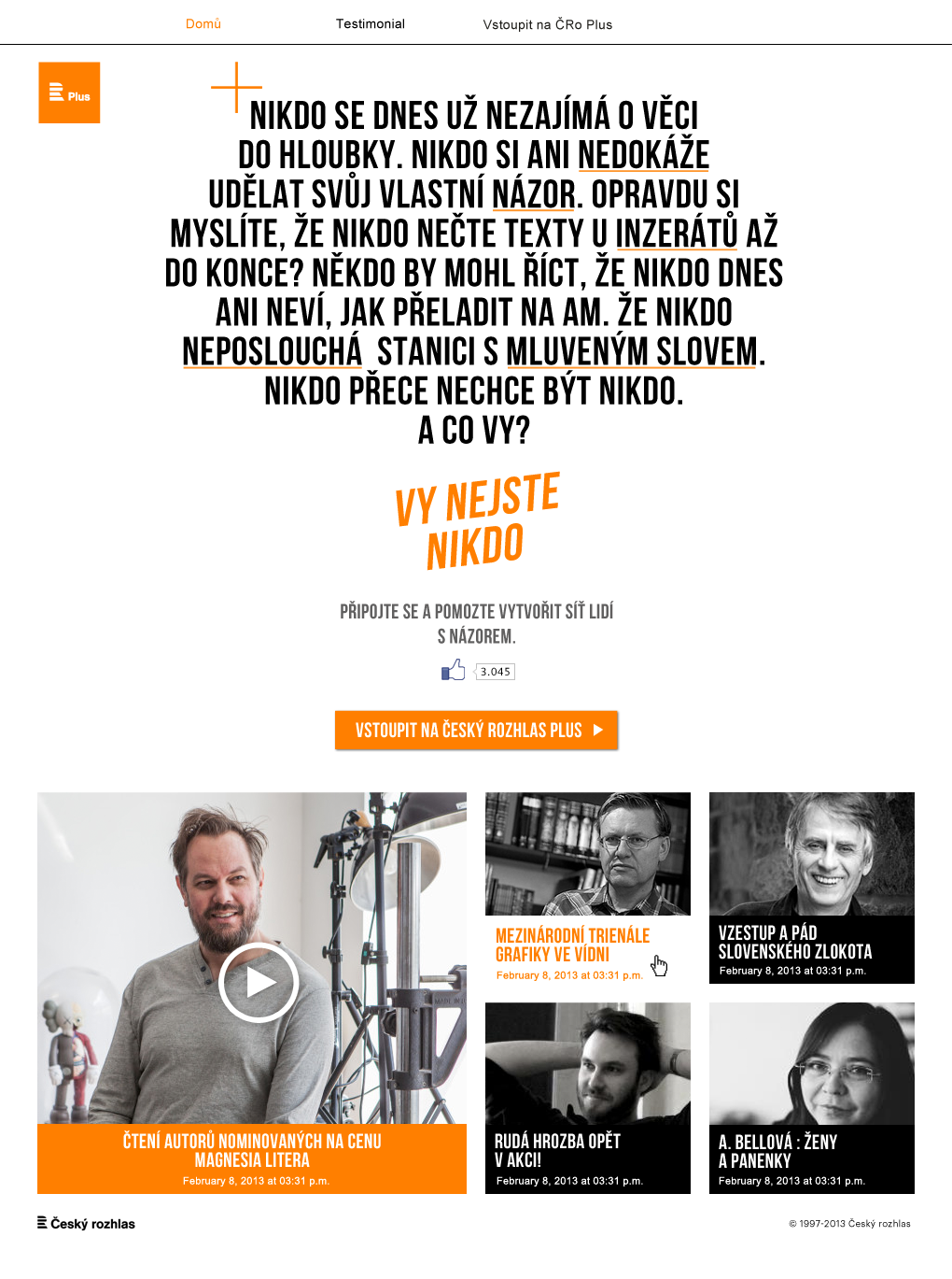 Český rozhlas microsite Copy website campaign Conterporaty activation