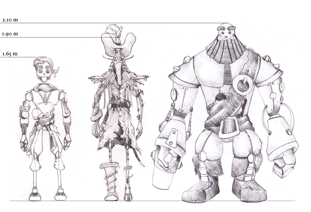 Character design pirates robot set Trio Hero rusty TVseries