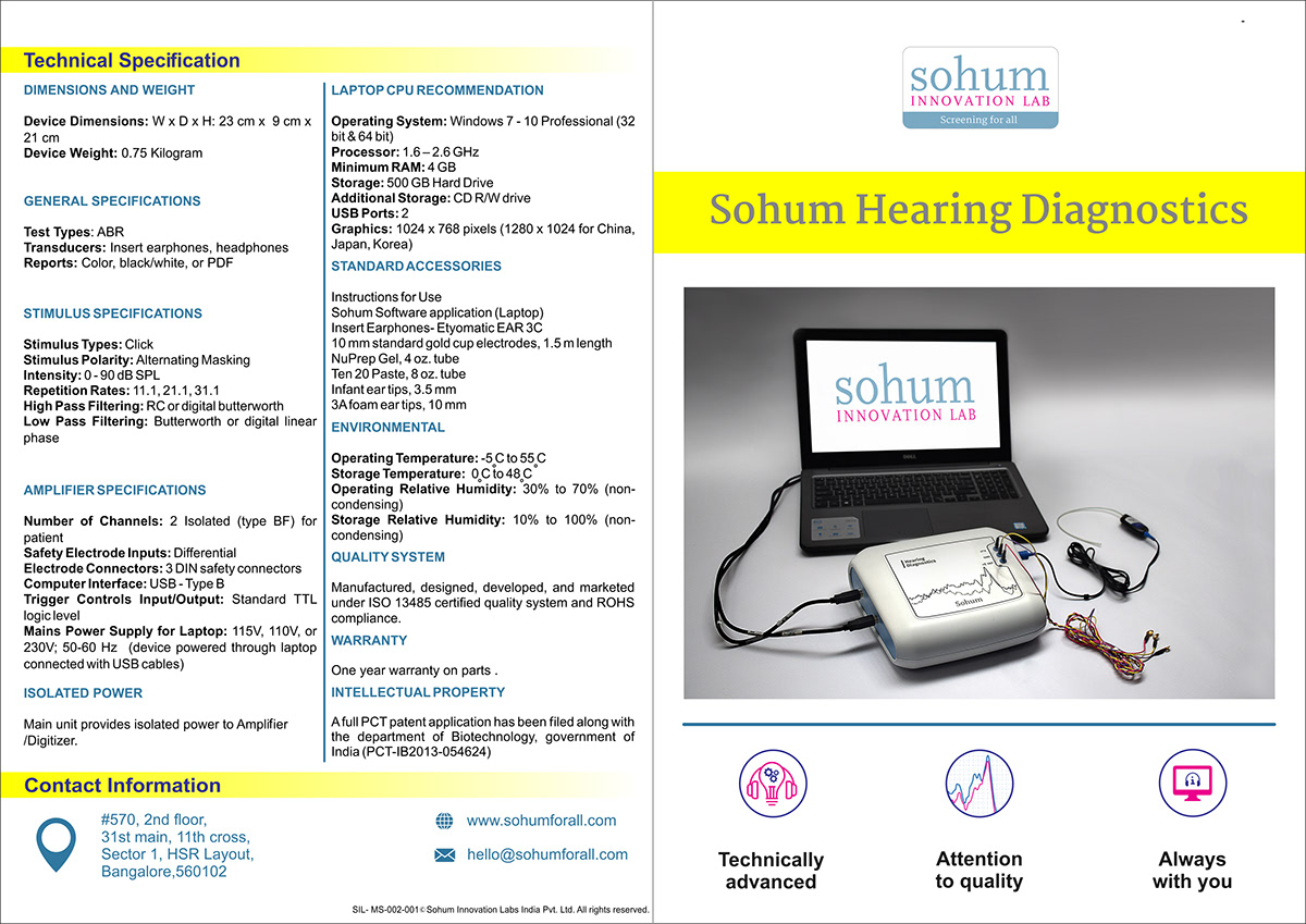 sohum for all sohum innovation labs hearing screening Hearing Loss brochure design graphic design  brochures hearing brochure infographics