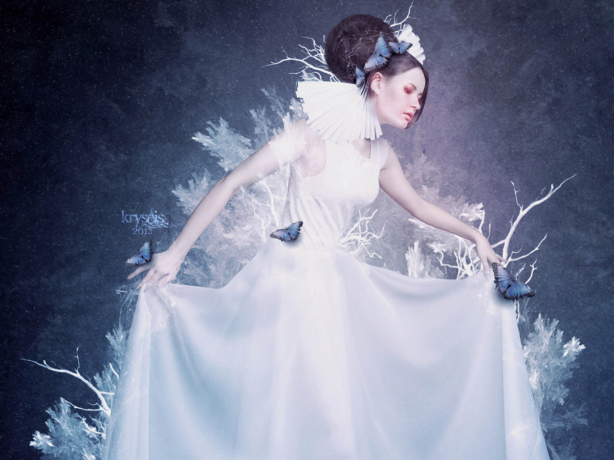 photomanipulation digital ILLUSTRATION  graphic Emotional model Poetry  Melancholy light blue butterfly branches Love doll