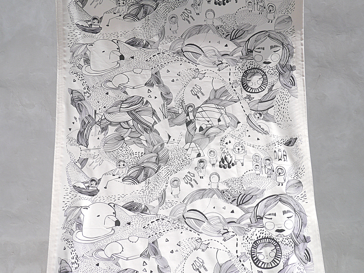 eskymo printed textile fabric line drawing