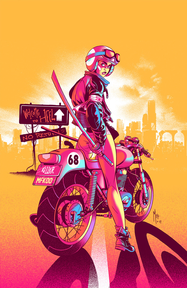 cafe racer Bike motorcycle girl ninja kamikaze road trip pin up