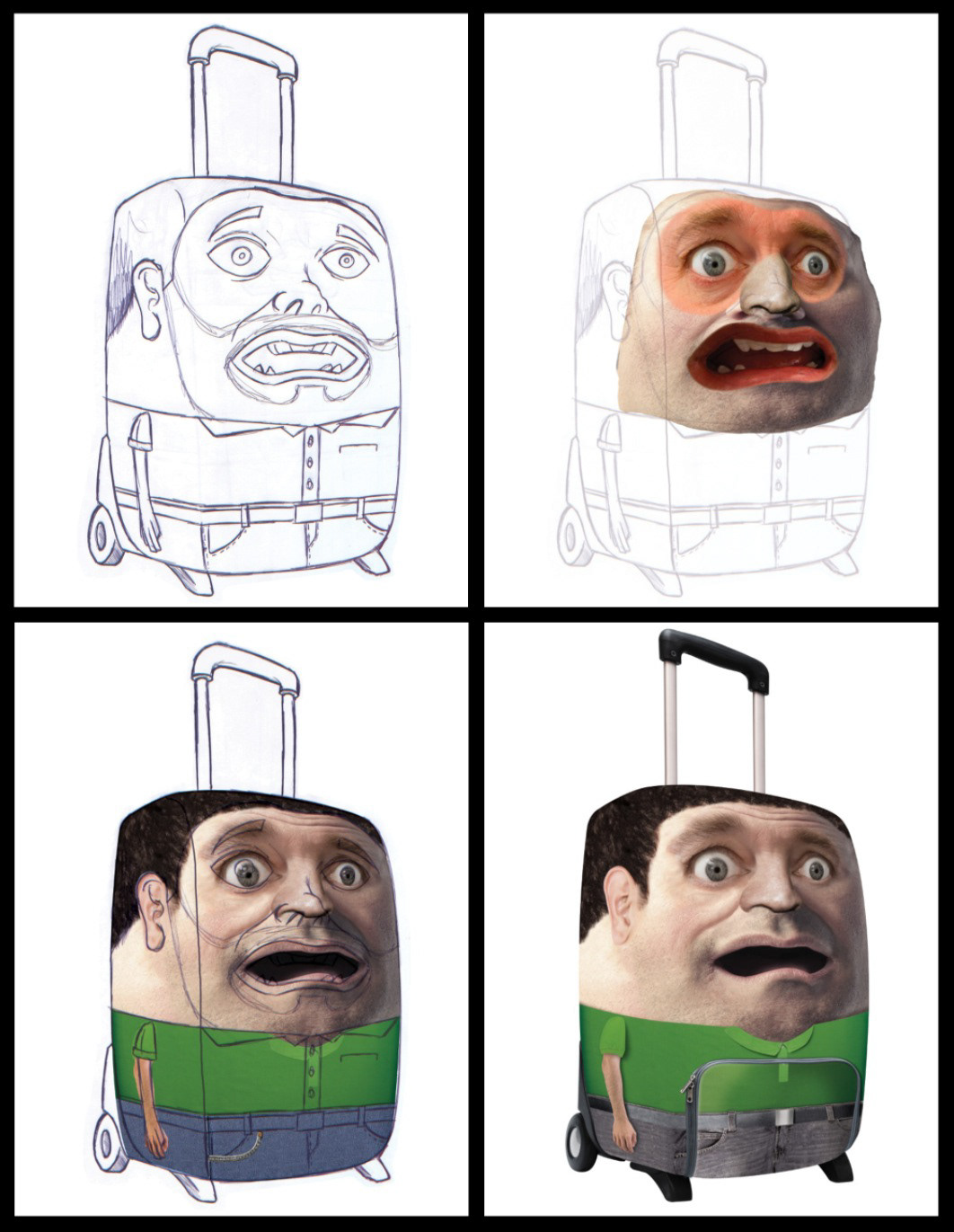 luggage man surprised montage digital
