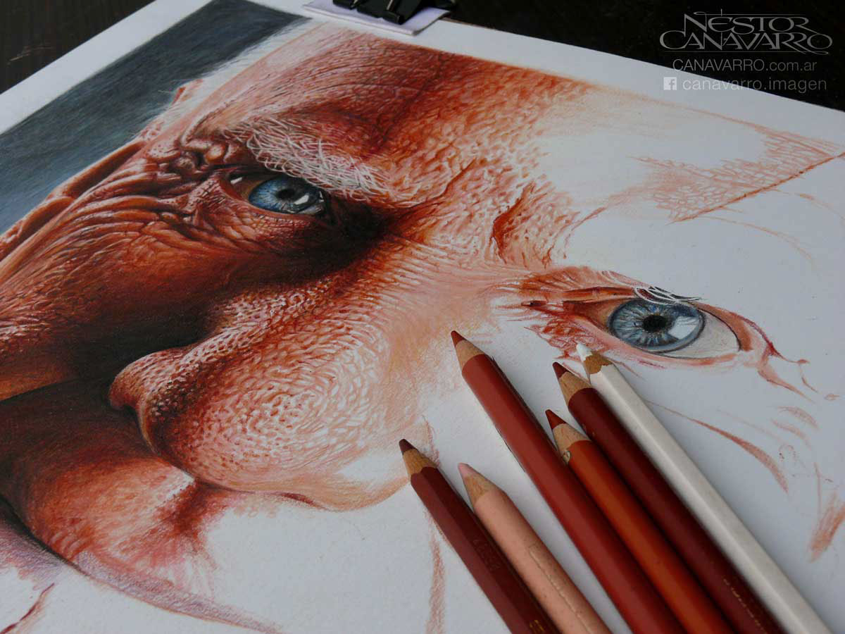 Malcolm McDowell color pencil portrait colored pencil hyperrrealism