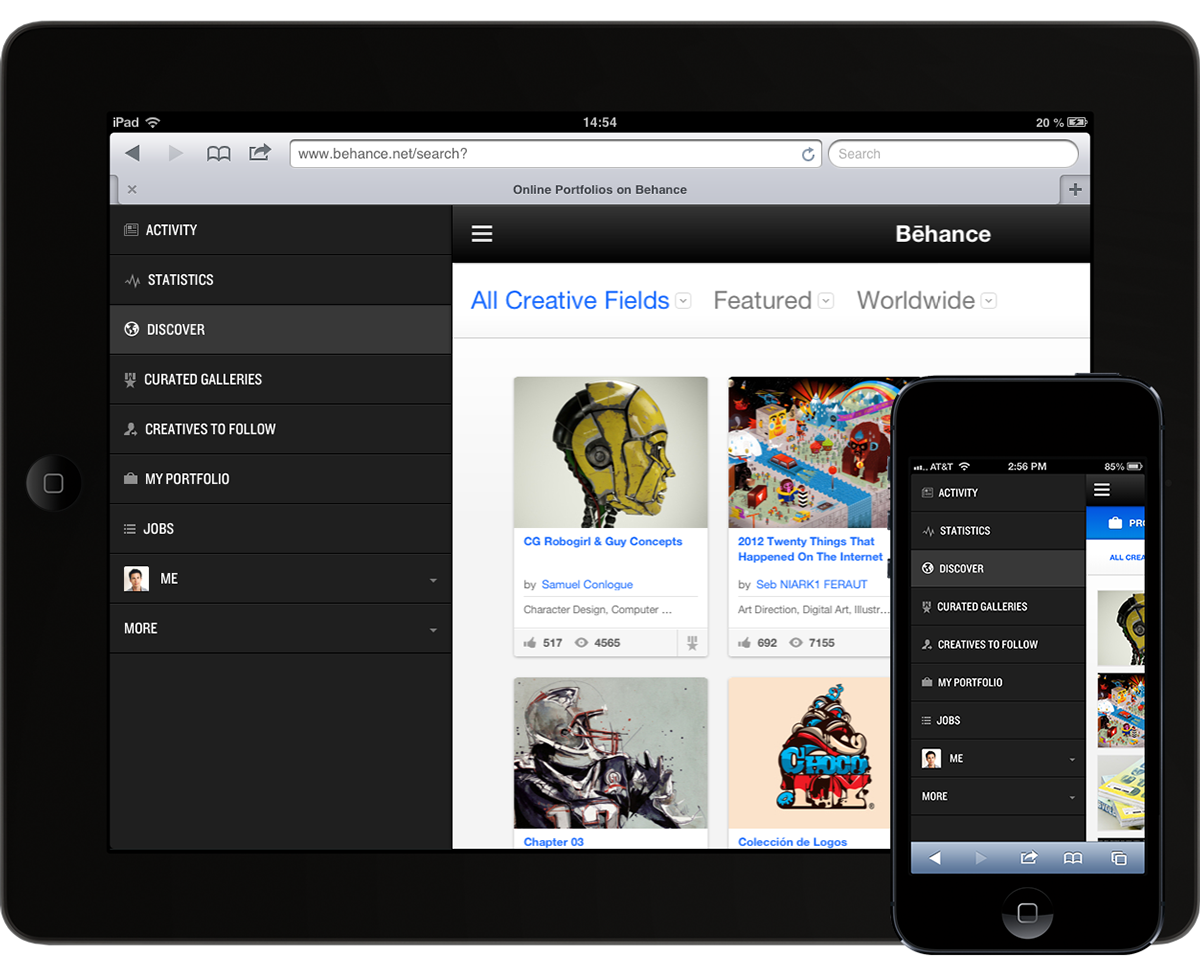 Adobe Portfolio Behance discover UI ux Interface web app iphone iPad Responsive rwd Responsive Design devices Web tablet