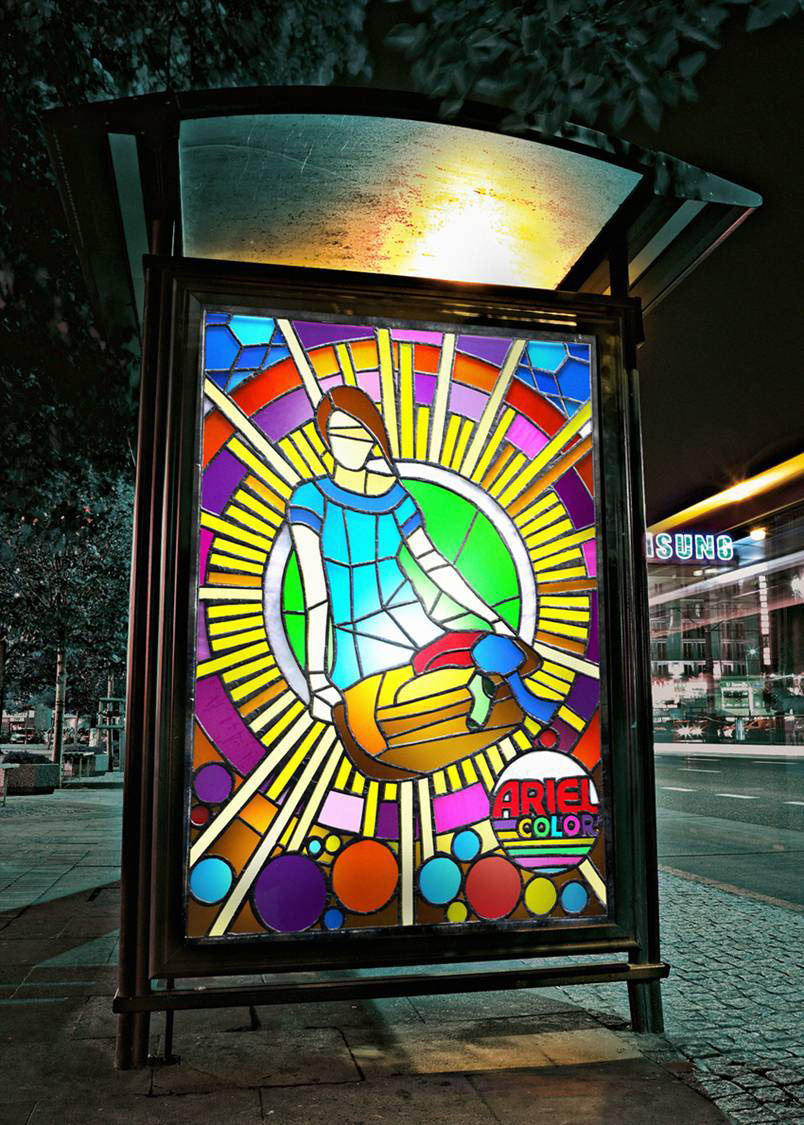 ARIEL color stained glass window laundry laundromat everlasting Advertising 