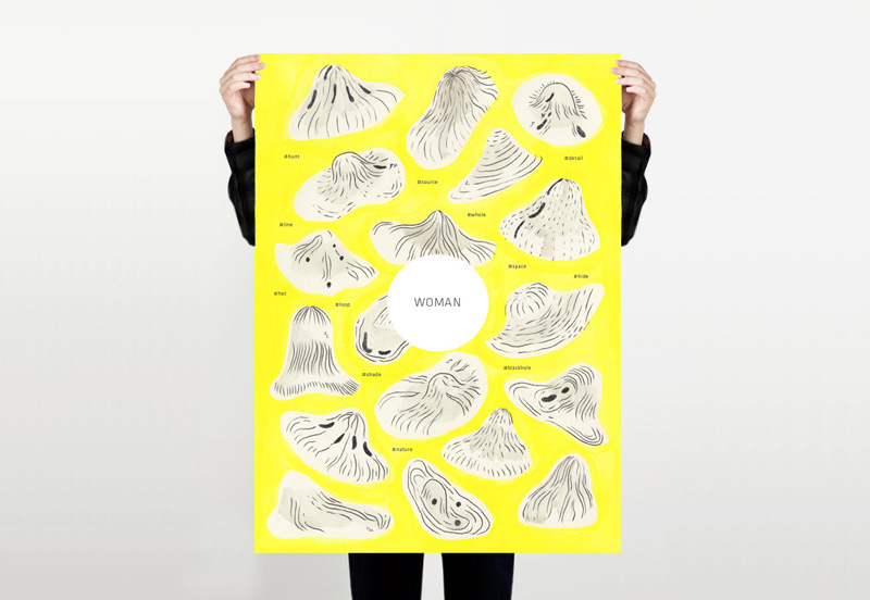 Exhibition  poster hat woman sketches Switzerland yellow maxmuseo