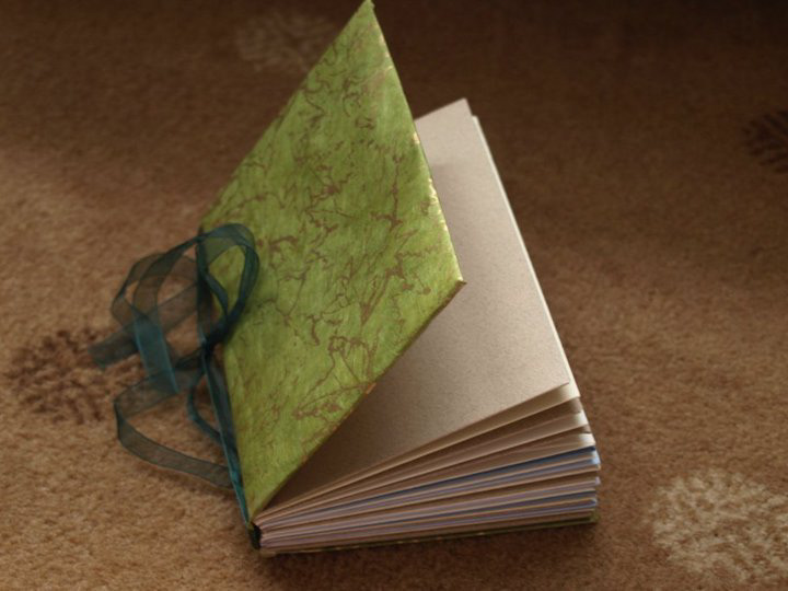 green leaf print paper envelopes Book Binding ribbon