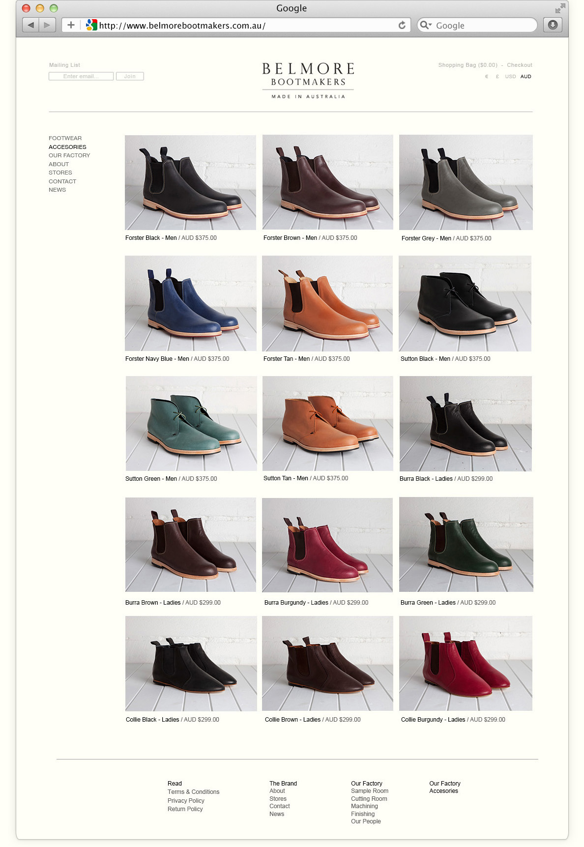 boots footwear Website Melbourne Australia leather handmade sheepskin kangaroo Belmore manufacture product