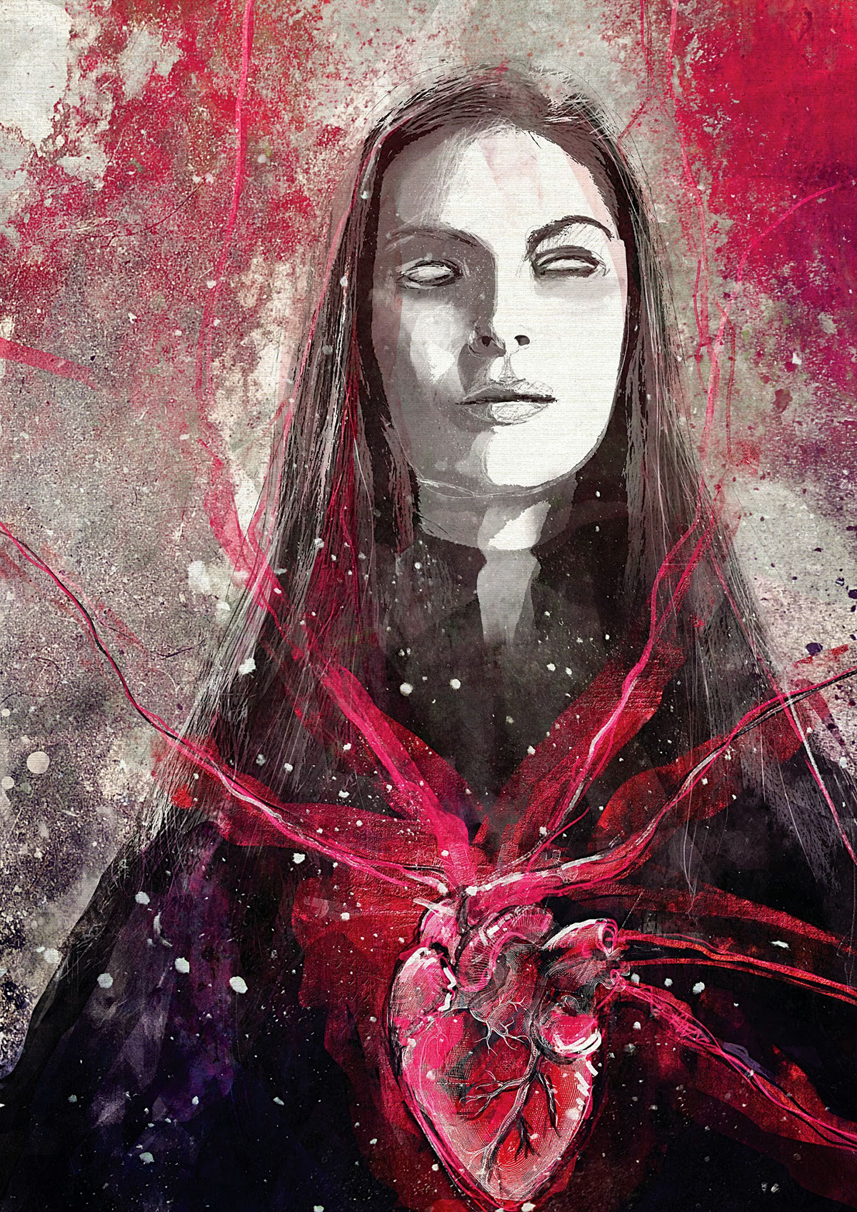 self-portrait ink wierd concept portrait female woman fantasy horror watercolor