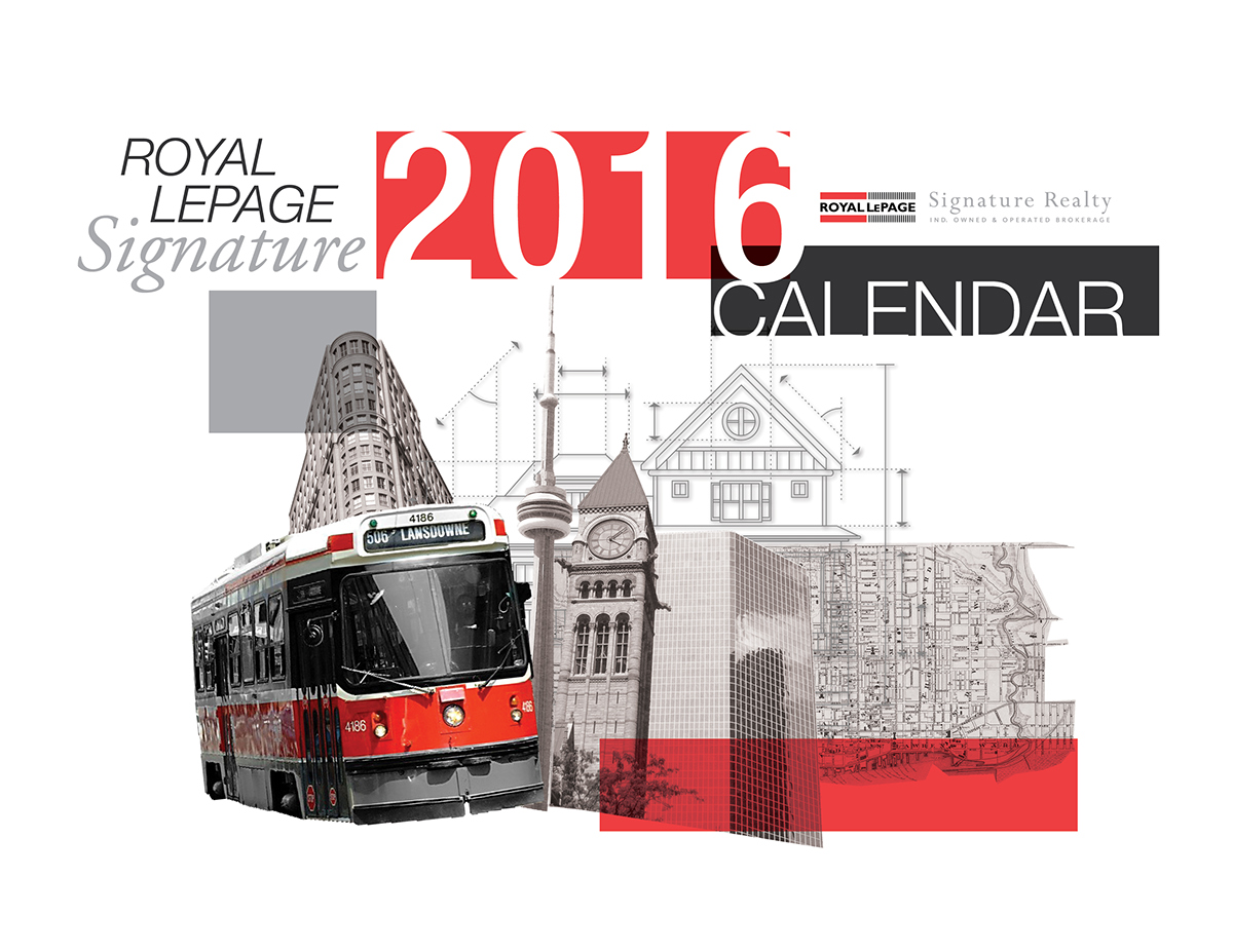calendar real estate Office clean modern White Royal LePage Toronto Canada cover skyline watercolour brushes