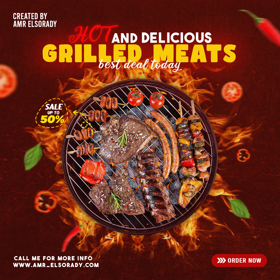 My New Design For A Food Hot And Delicious Grilled Meats Social Media Instagram Post Design 🔥🌶️