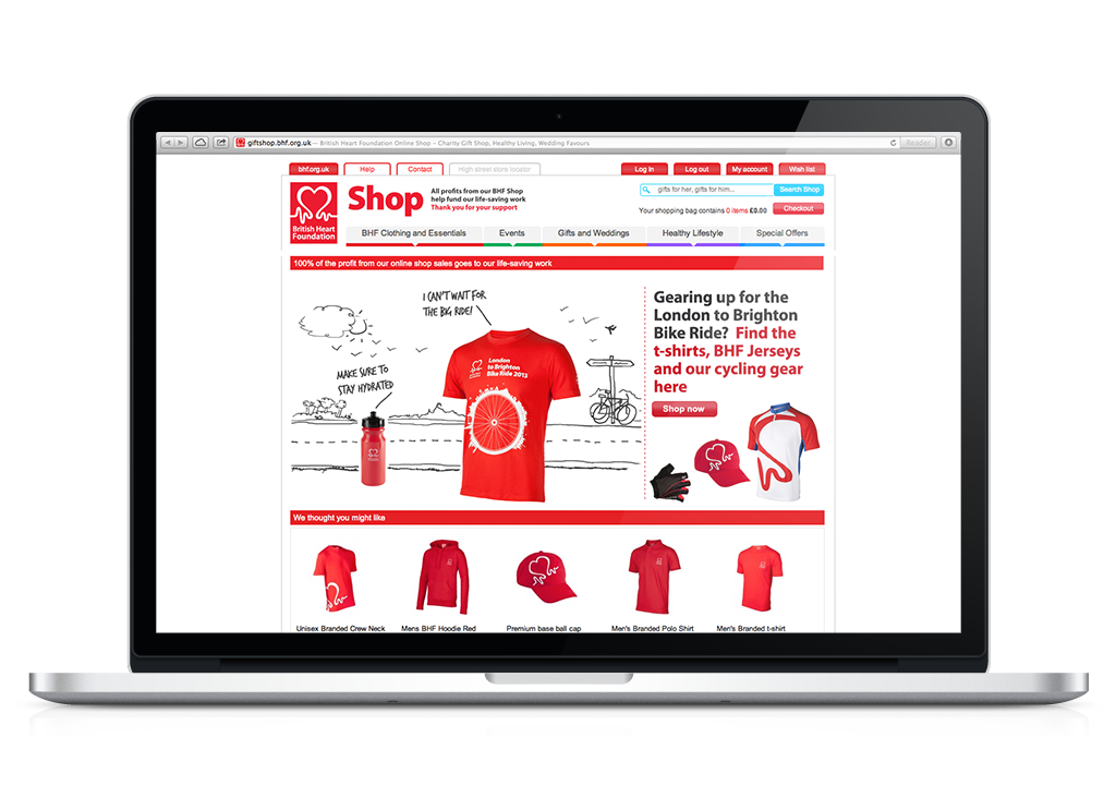 bhf  british heart foundation  Tshirt  t-shirt  red  wheel  cycle  bike  charity  event  Merchandise