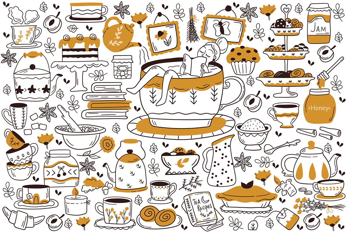 black and white cartoon Digital Art  digital illustration doodle ILLUSTRATION  line art tea vector stock