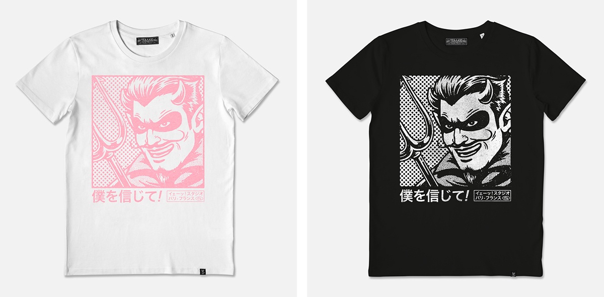 anime manga pennant skull kitsune neon sign devil apparel t-shirt gif