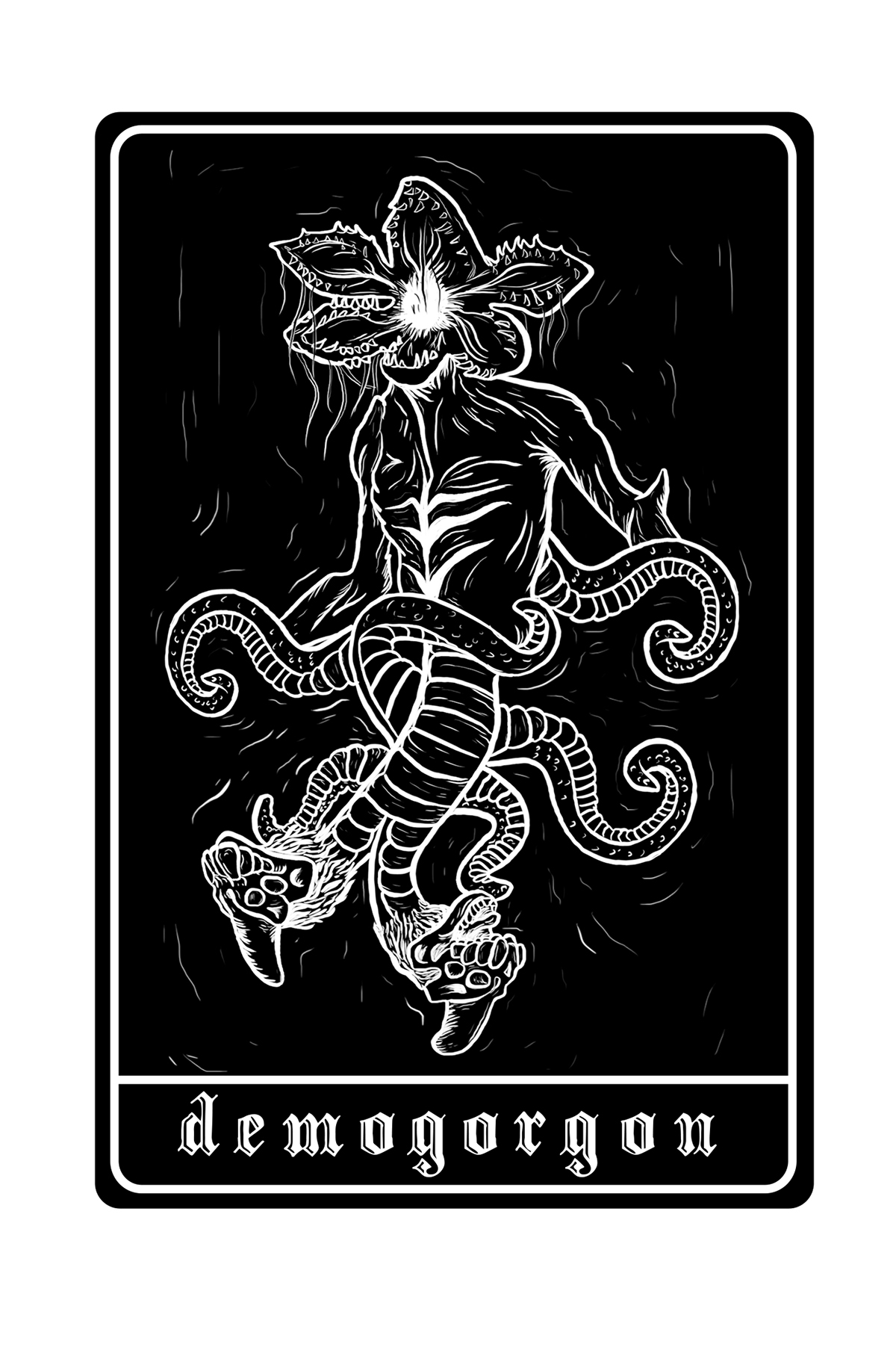 Stranger Things Fan Art black and white gothic ILLUSTRATION  draw Drawing  photoshop 80s Netflix monster Character card design print Style cool awesome