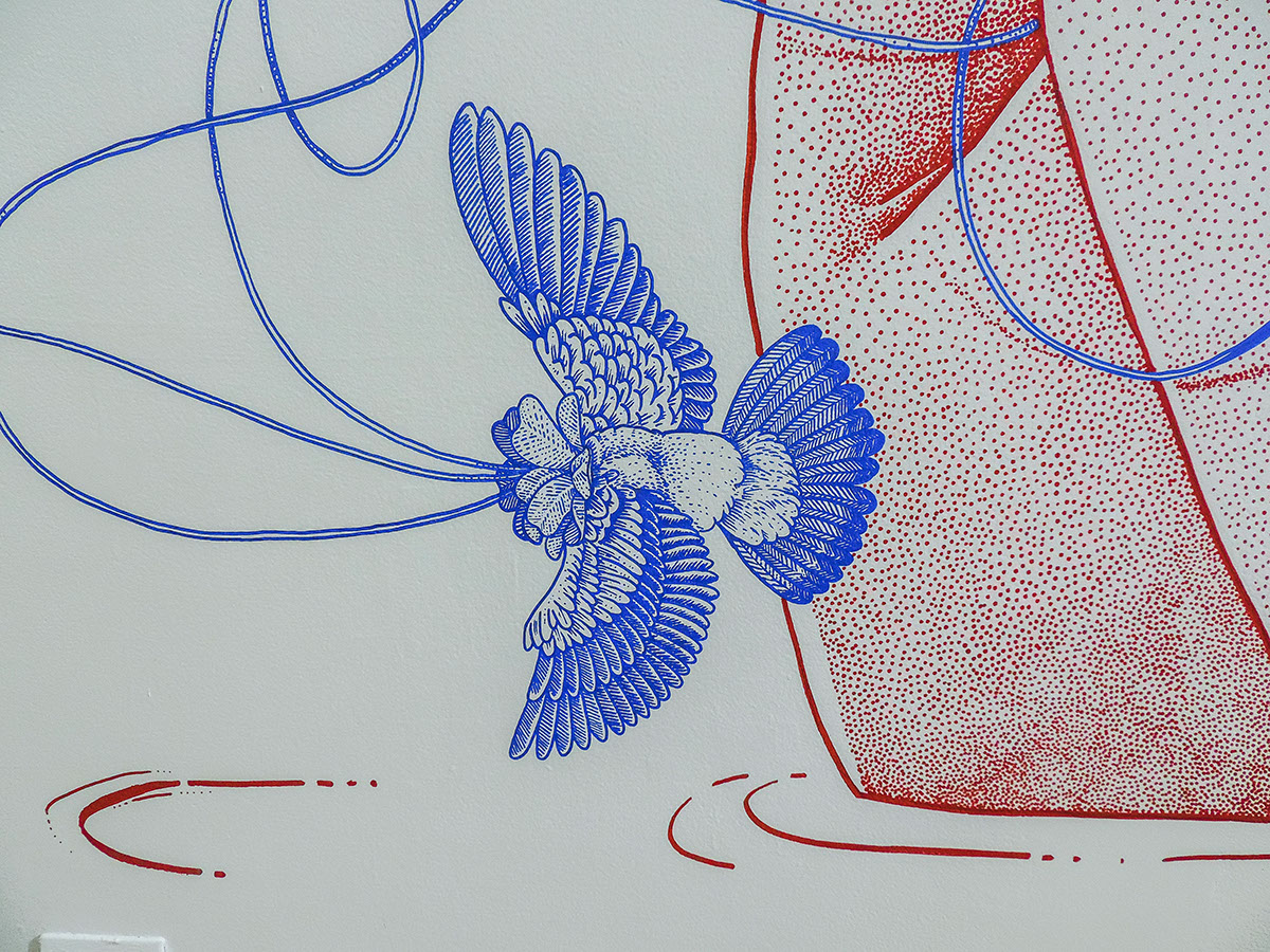 Mural art arte puntillismo blueandred   Bluebirds pajaros
