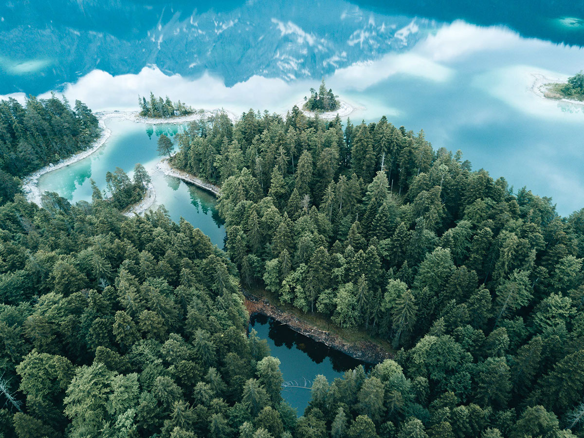 Landscape forest lake water green blue Nature drone calm adobeawards