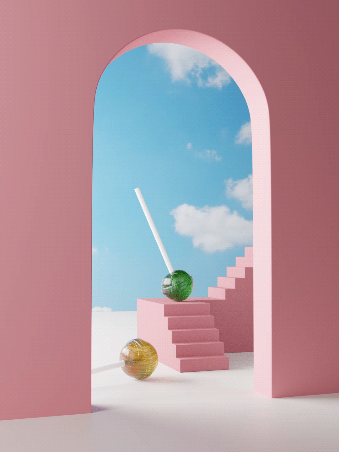 3D art direction  blender bright Candy M&M's minimal set design  still-life
