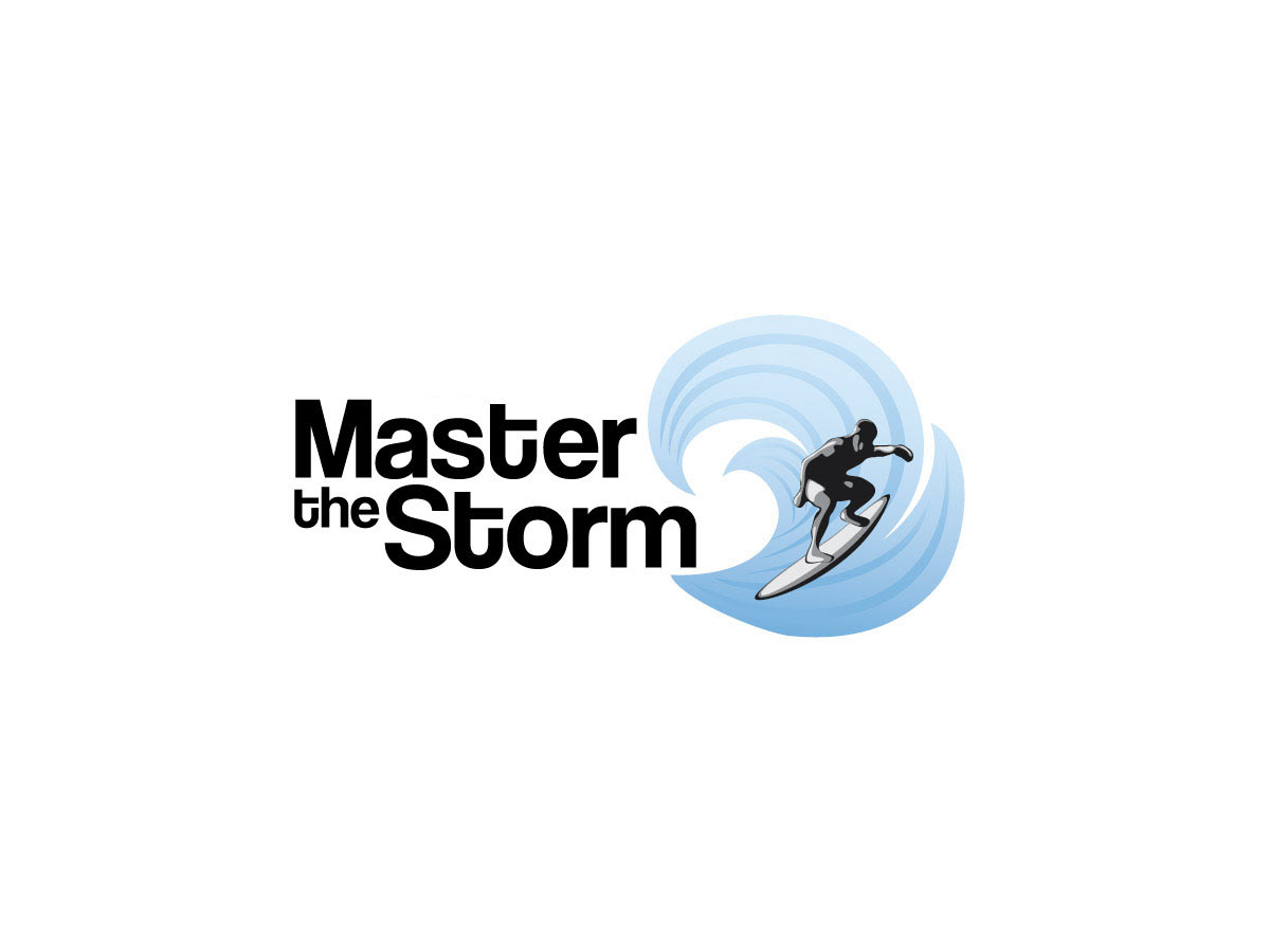 storm logo bagde paper bag collaterals blue water surfer Surf Master