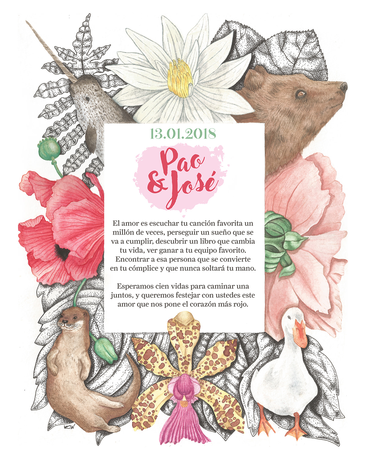 wedding watercolor Invitation save the date ILLUSTRATION  botanic