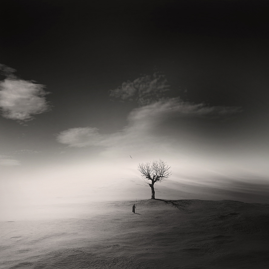 solitude George christakis surreal surrealism man figure alone sand Landscape place clouds cloud Tree  lonely
