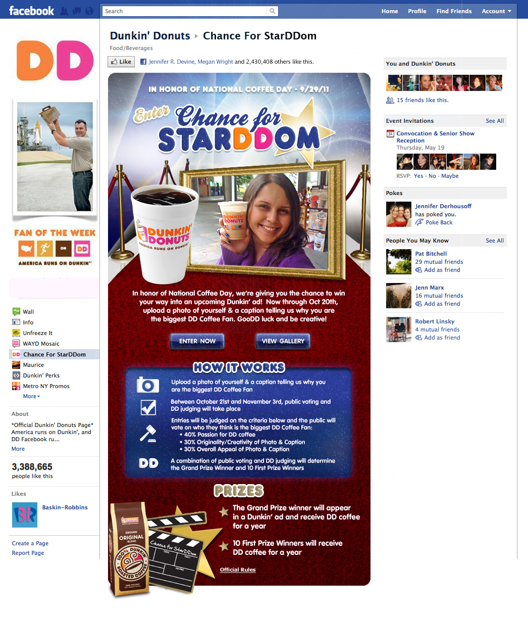 Dunkin Donuts Facebook app design Application Design facebook app dunkin Donuts Dunkin Donuts Contest app facebook contest app facebook contest
