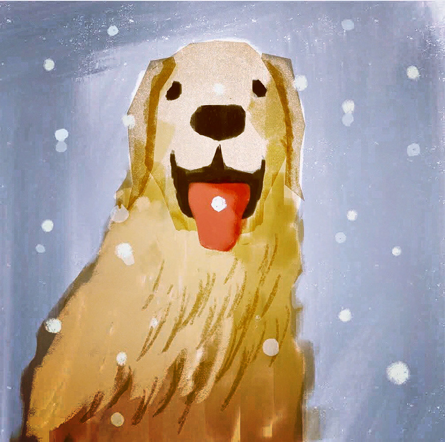 dog golden retriever poster winter snow children book ad