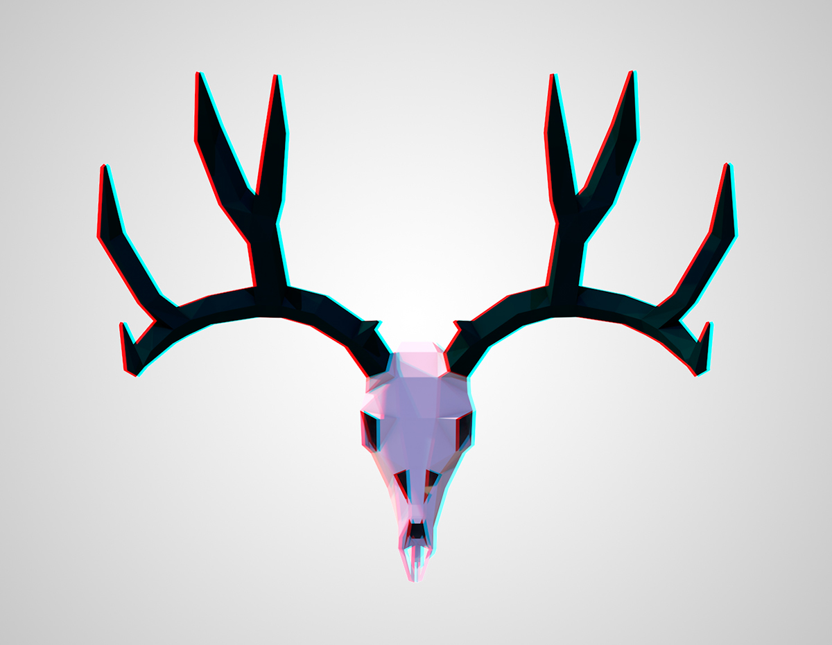 deer skull LOW poly lowpoly c4d cinema4d PS photoshop 3D antlers