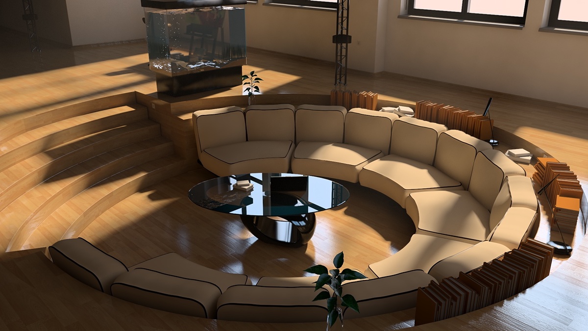 Interior living room kitchen design 3d modeling 3D Rendering