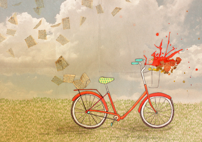 red rojo belen segarra postcards from Paris elperroquebailaclaque bicicleta girl