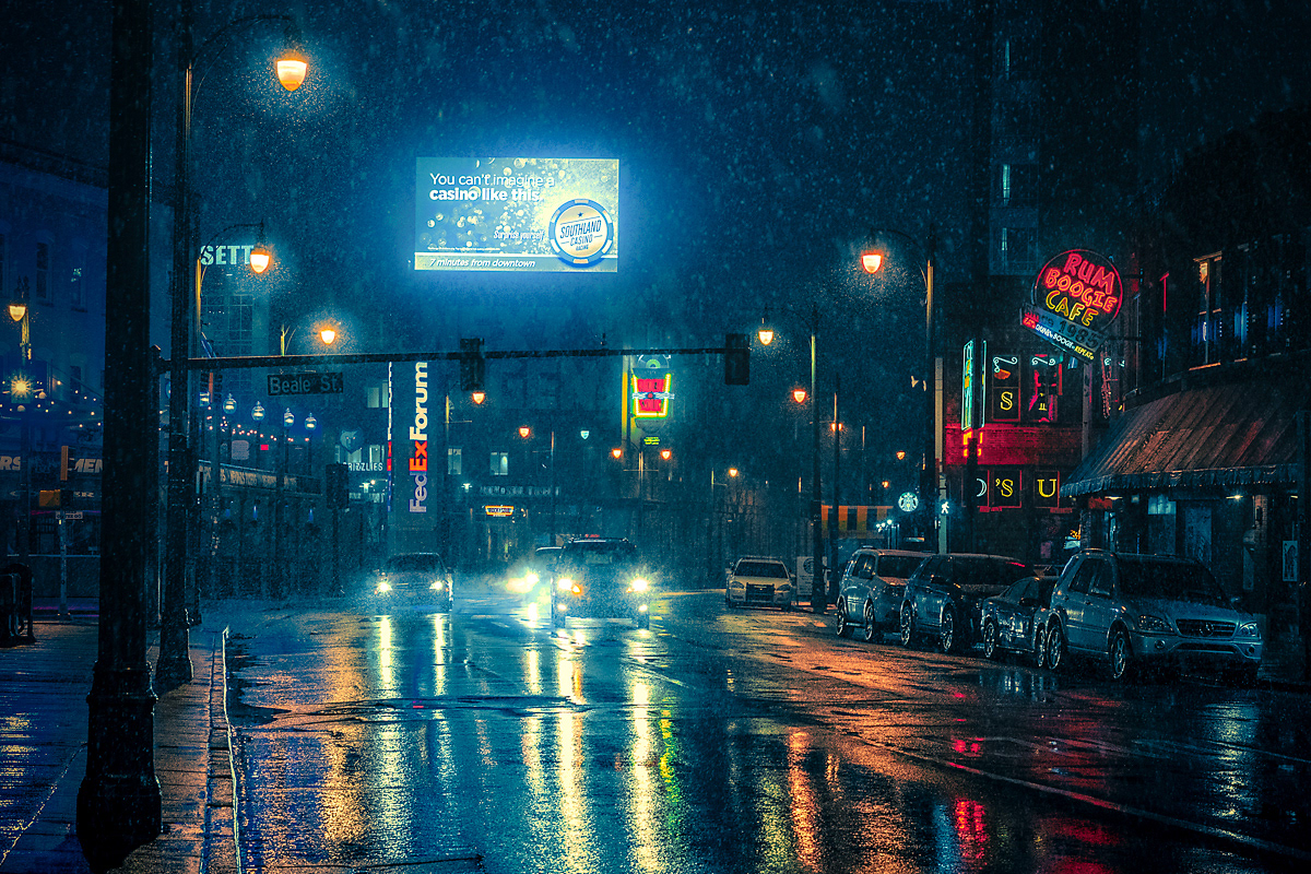 Anthony presley Bladerunner city Memphis Moody neon night photo story rain Tennessee