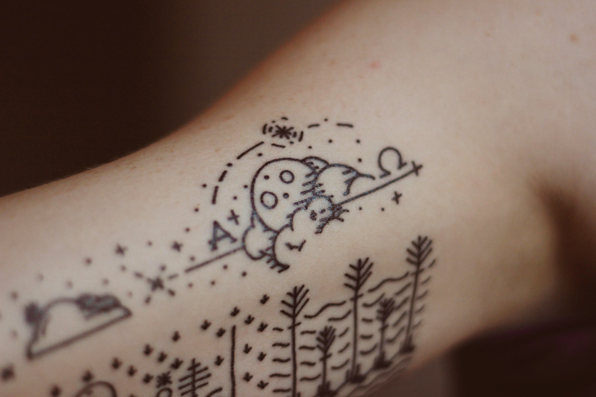 tattoo  ink tattoos trees field crops Crop circles shapes minimal simple clouds moon Sun stars