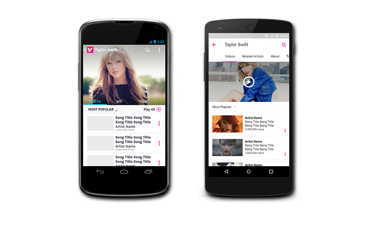 android vevo mobile app UI ux material lollipop