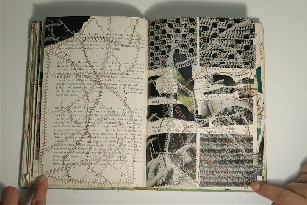 sewing used book artist book