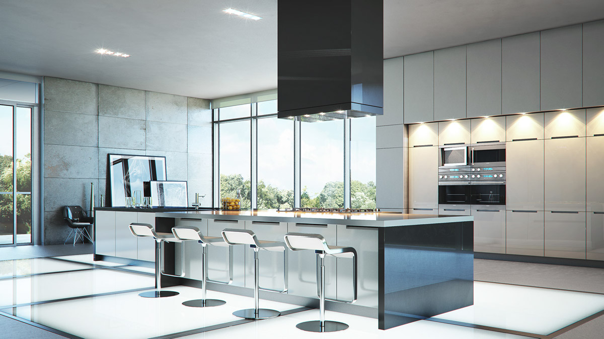 CGI 3D visualizations kitchen apartment postproduction interiors rendering