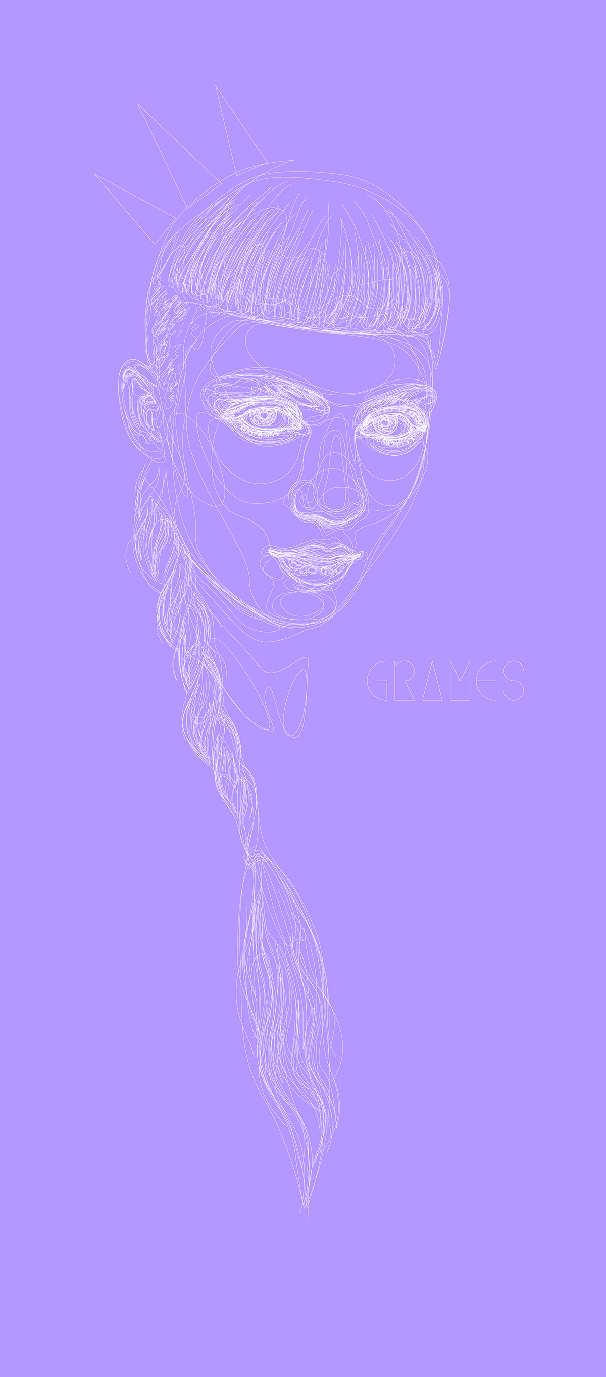 grimes  Music claire boucher purple green blue  eyes vector Electra portrait hair White braid pink