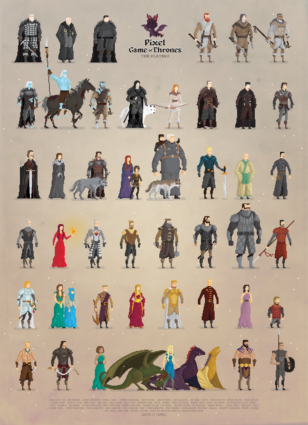 Game of Thrones got winter is coming Westeros Jon Snow daenerys ned stark Stark lannister baratheon greyjoy Pixel art dragons Fan Art