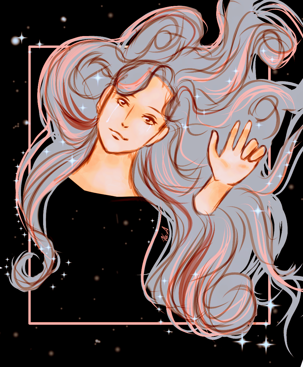 Space  stars hair blue pink black