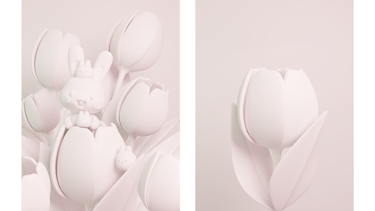 3D ILLUSTRATION  blender 3d modeling tulip flower rabbit animal